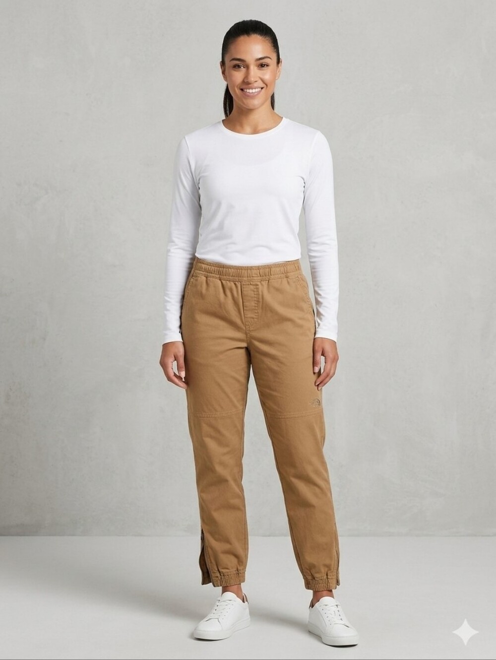 The North Face Women's Cotton Twill Action Jogger Pants Ankle Zip Brown XL